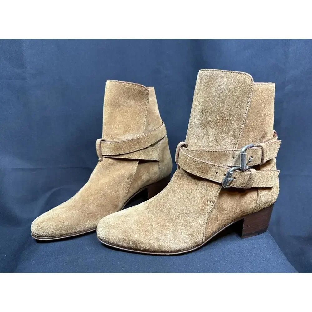 Amiri Boots Women's Size 36 Tan‎ Suede Buckle Ankle Made in Italy Western Heeled